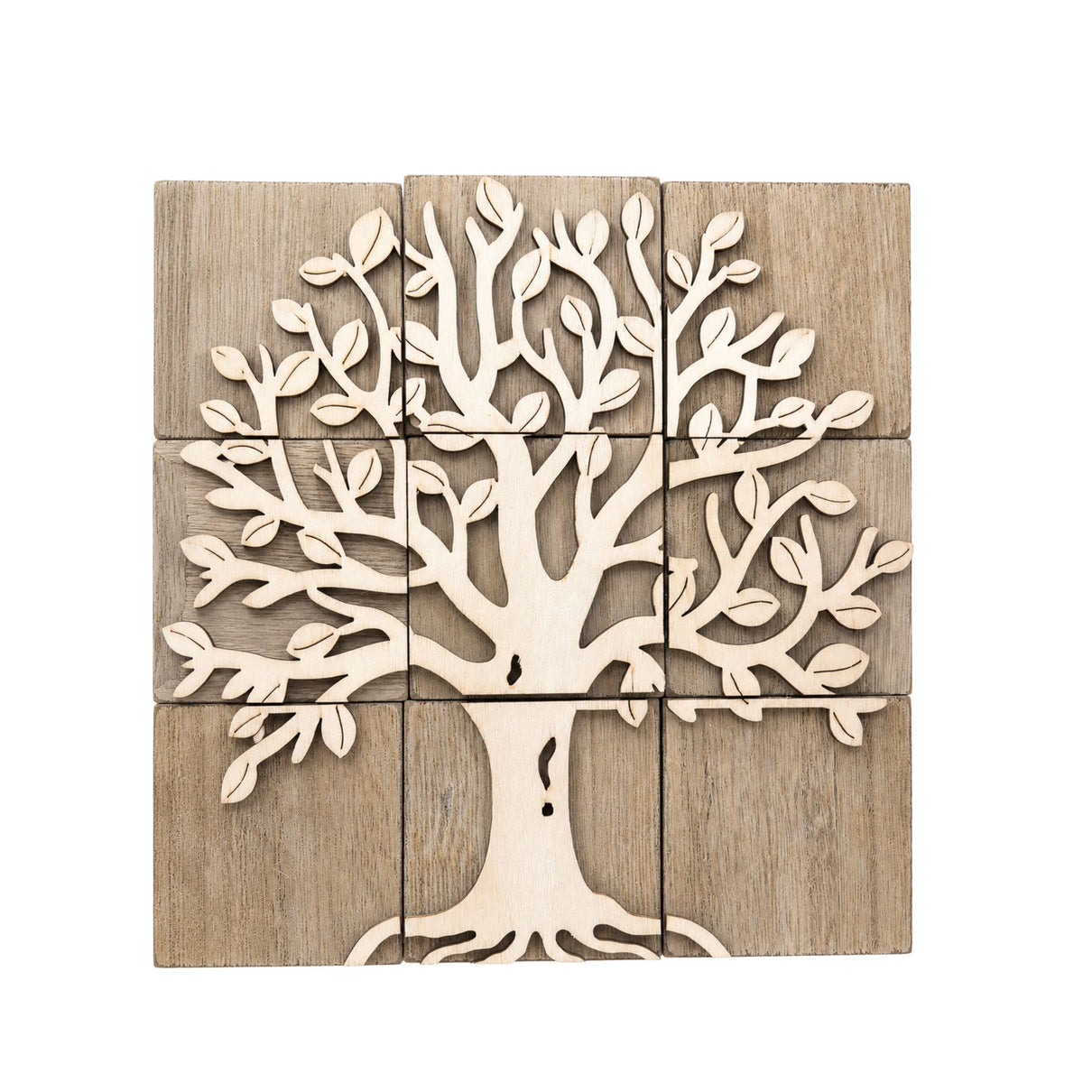 Tree of Life wooden puzzle set, laser-cut nine-tile design

