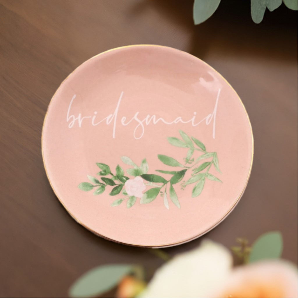 Ceramic ring dish for bridesmaid proposal, gold detail