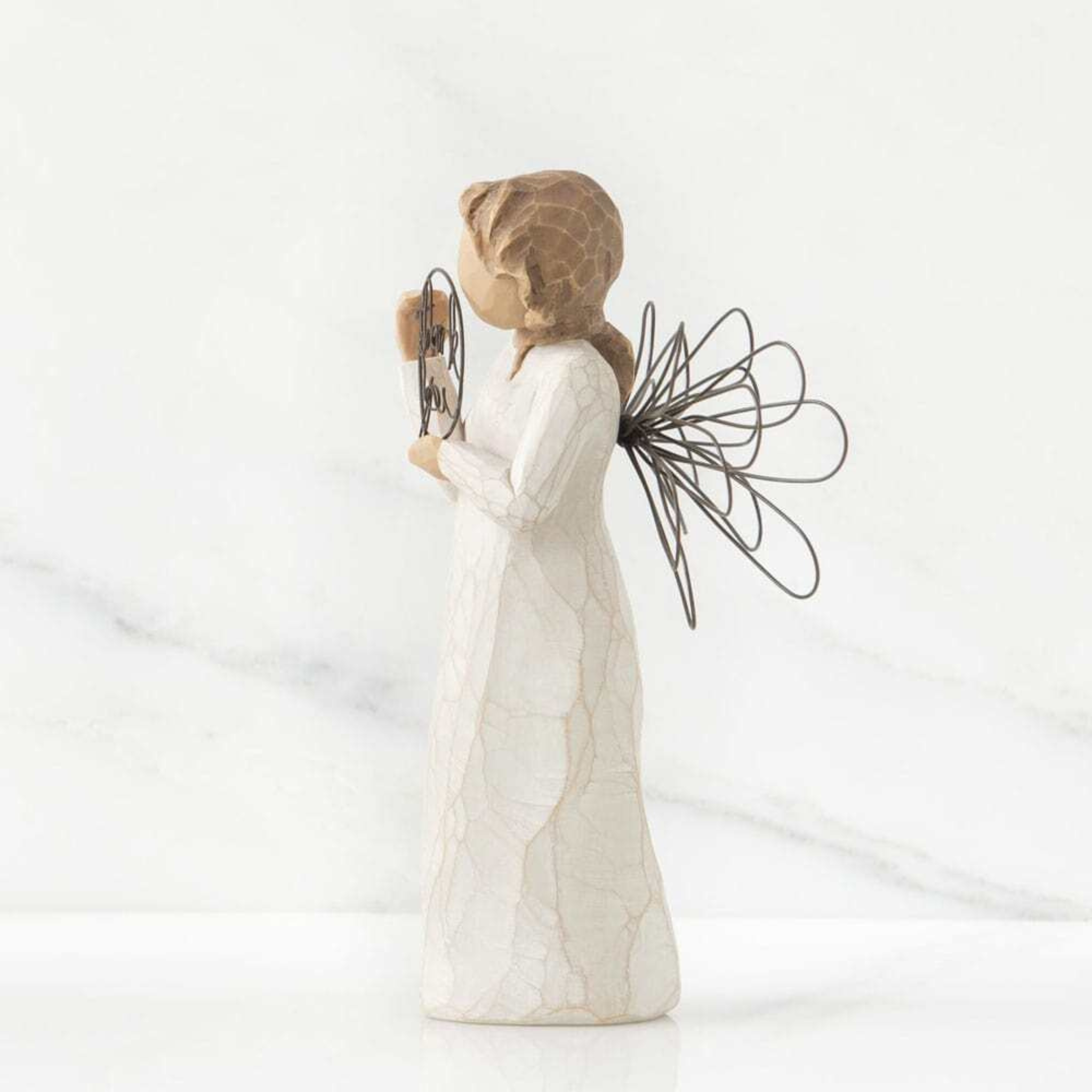 Close-up of Willow Tree Just For You figurine thank you plaque detail